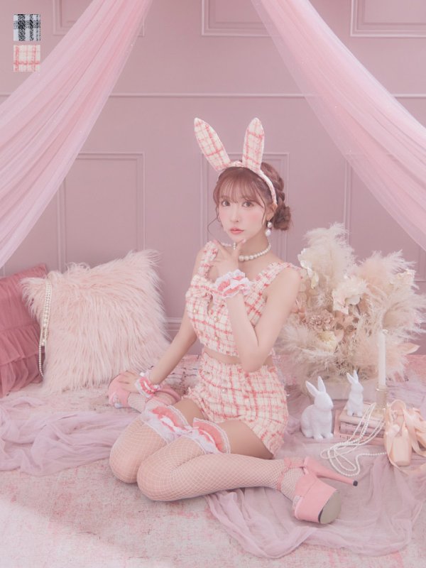 画像46: 【SALE!!】【即日発送】【ハロウィン】ツイードバニーセットアップ（パンツ&スカートタイプ）【コスプレ6点セット】 【XS-Mサイズ/2カラー】[OF04] (46)