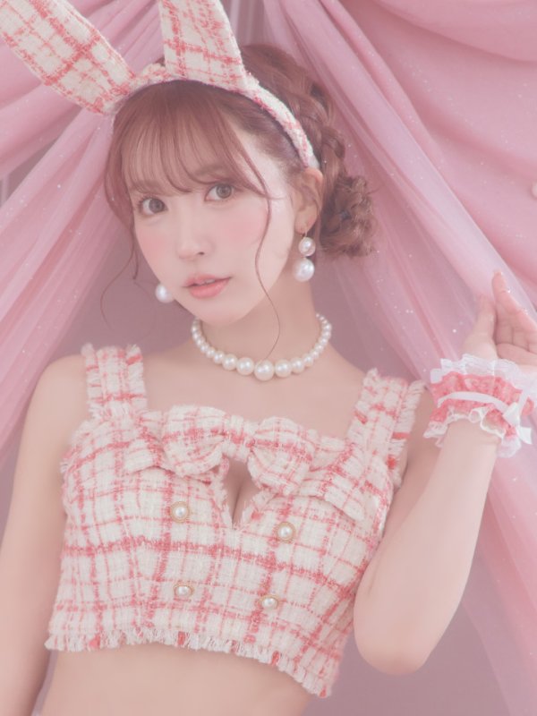 画像16: 【SALE!!】【即日発送】【ハロウィン】ツイードバニーリボンセットアップ（パンツ）【コスプレ6点セット】 【XS-Mサイズ/2カラー】[OF04] (16)