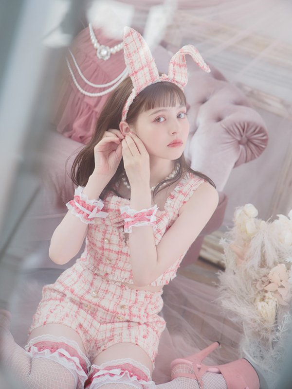 画像10: 【SALE!!】【即日発送】【ハロウィン】ツイードバニーリボンセットアップ（パンツ）【コスプレ6点セット】 【XS-Mサイズ/2カラー】[OF04] (10)