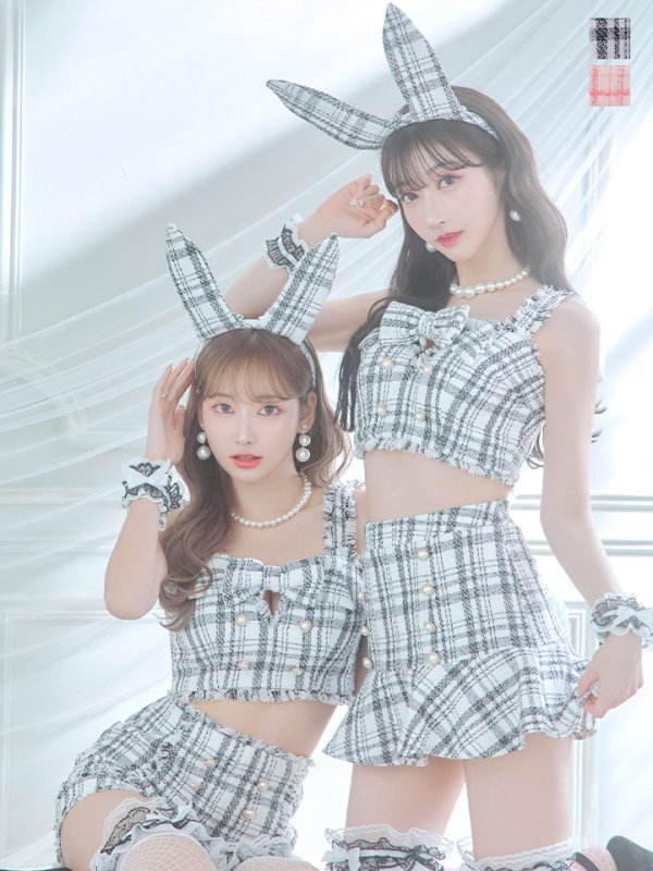 画像3: 【SALE!!】【即日発送】【ハロウィン】ツイードバニーセットアップ（パンツ&スカートタイプ）【コスプレ6点セット】 【XS-Mサイズ/2カラー】[OF04] (3)