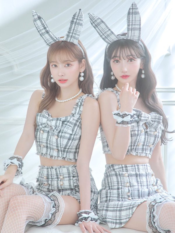 画像11: 【SALE!!】【即日発送】【ハロウィン】ツイードバニーセットアップ（パンツ&スカートタイプ）【コスプレ6点セット】 【XS-Mサイズ/2カラー】[OF04] (11)