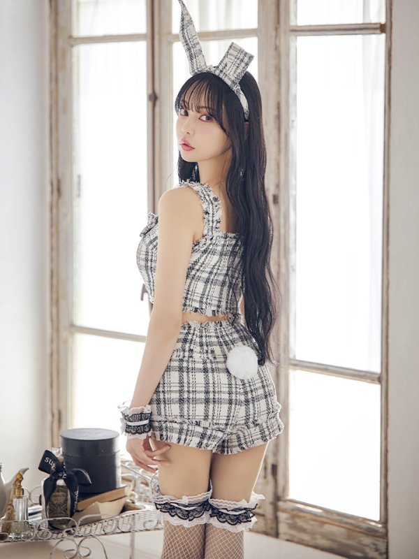 画像13: 【SALE!!】【即日発送】【ハロウィン】ツイードバニーリボンセットアップ（パンツ）【コスプレ6点セット】 【XS-Mサイズ/2カラー】[HC03] (13)