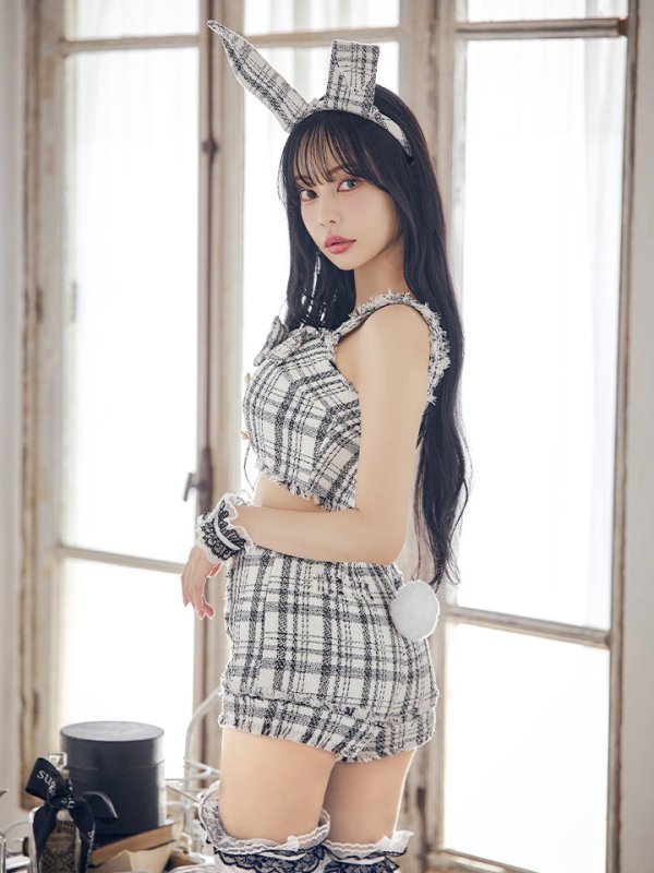 画像14: 【SALE!!】【即日発送】【ハロウィン】ツイードバニーリボンセットアップ（パンツ）【コスプレ6点セット】 【XS-Mサイズ/2カラー】[HC03] (14)