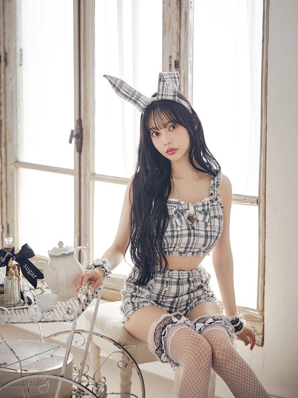 画像16: 【SALE!!】【即日発送】【ハロウィン】ツイードバニーリボンセットアップ（パンツ）【コスプレ6点セット】 【XS-Mサイズ/2カラー】[HC03] (16)