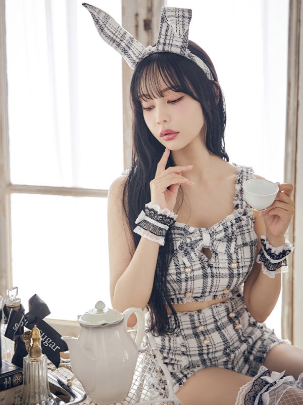 画像18: 【SALE!!】【即日発送】【ハロウィン】ツイードバニーリボンセットアップ（パンツ）【コスプレ6点セット】 【XS-Mサイズ/2カラー】[HC03] (18)