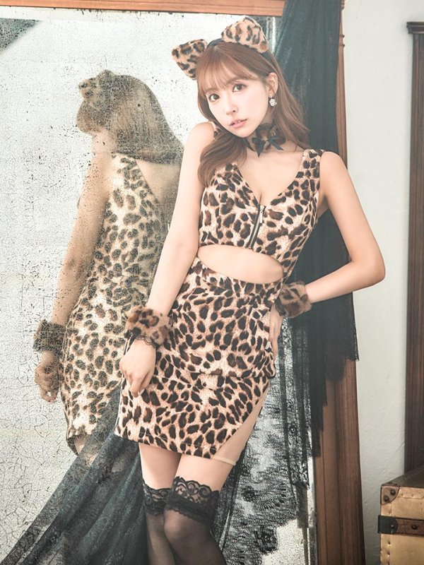 画像2: 【SALE!!】【即日発送】【ハロウィン】 レオパードキャット/豹柄猫 【コスプレ5点セット】 【S-Mサイズ】[HC03] (2)