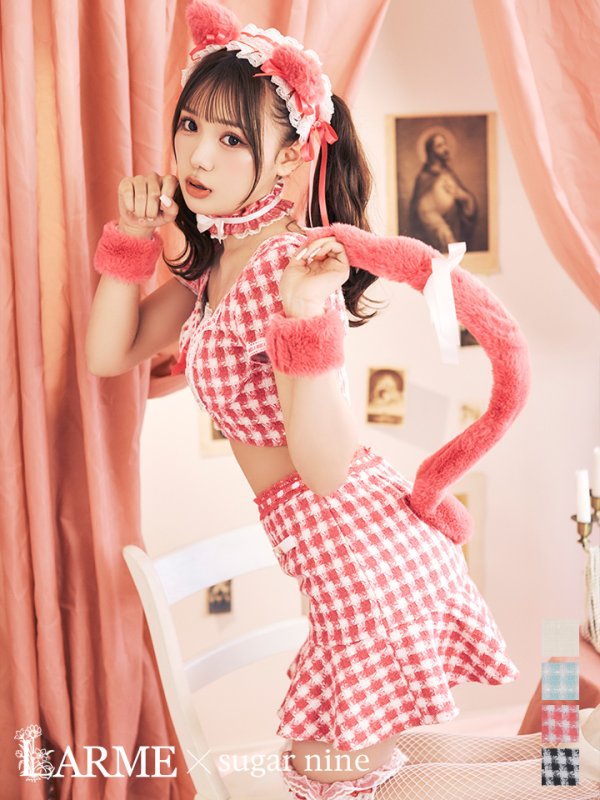 画像2: 【SALE!!】【即日発送】【ハロウィン】【LARME/ラルム掲載】ツイードキャットセットアップ 【コスプレ6点セット】 【XS-Mサイズ/4カラー】[OF04] (2)