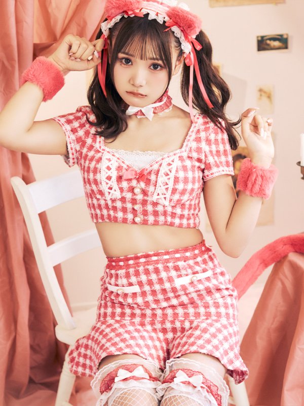 画像5: 【SALE!!】【即日発送】【ハロウィン】【LARME/ラルム掲載】ツイードキャットセットアップ 【コスプレ6点セット】 【XS-Mサイズ/4カラー】[OF04] (5)