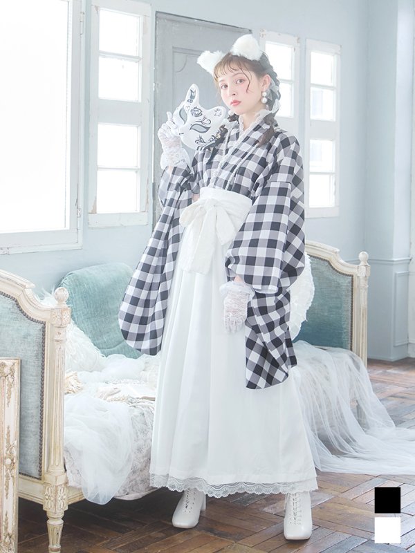 画像2: 【即日発送】【ハロウィン】 ギンガム猫巫女【コスプレ5点セット】【Fサイズ/2カラー】[HC03] (2)