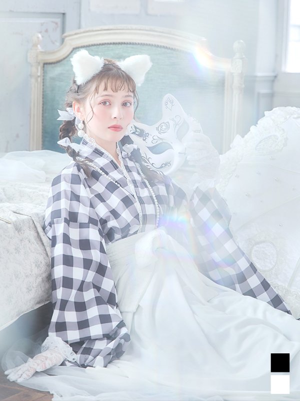 画像3: 【即日発送】【ハロウィン】 ギンガム猫巫女【コスプレ5点セット】【Fサイズ/2カラー】[HC03] (3)