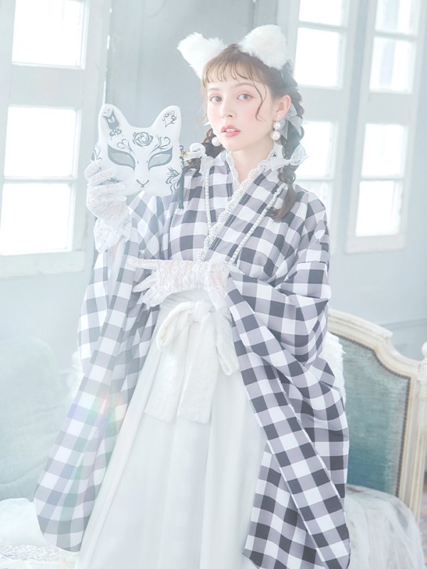 画像4: 【即日発送】【ハロウィン】 ギンガム猫巫女【コスプレ5点セット】【Fサイズ/2カラー】[HC03] (4)