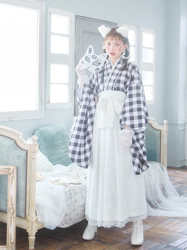 画像6: 【即日発送】【ハロウィン】 ギンガム猫巫女【コスプレ5点セット】【Fサイズ/2カラー】[HC03] (6)