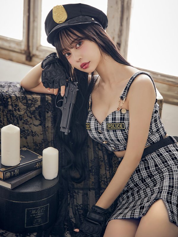 画像2: 【SALE!!】【即日発送】【ハロウィン】ツイードポリスセットアップ 【コスプレ5点セット】【XS-Mサイズ】(HC206-SV)[OF04-Bg] (2)