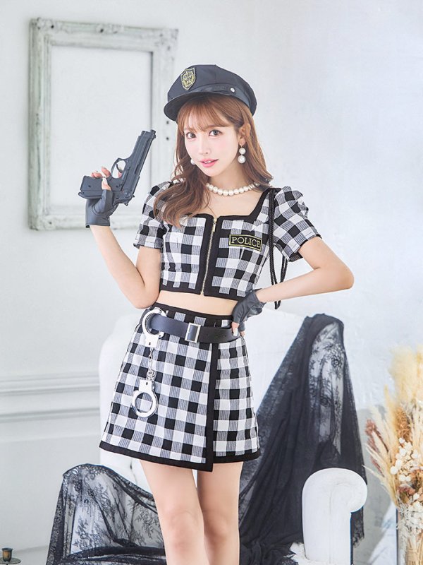 画像5: 【SALE!!】【ハロウィン】 ギンガムセットアップポリス 【コスプレ5点セット】【XS-Mサイズ/1カラー】(HC206-SV)[OF01-B] (5)