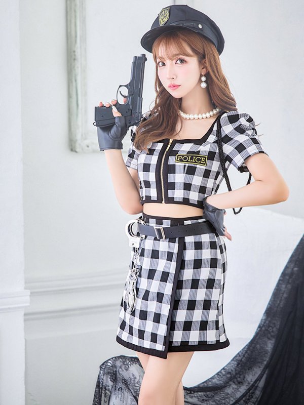 画像2: 【SALE!!】【ハロウィン】 ギンガムセットアップポリス 【コスプレ5点セット】【XS-Mサイズ/1カラー】(HC206-SV)[OF01-B] (2)