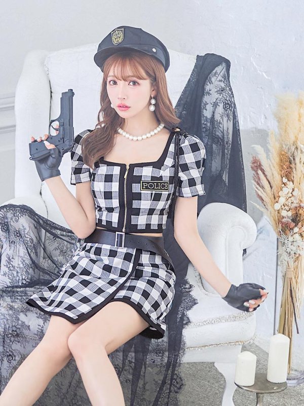 画像16: 【SALE!!】【ハロウィン】 ギンガムセットアップポリス 【コスプレ5点セット】【XS-Mサイズ/1カラー】(HC206-SV)[OF01-B] (16)