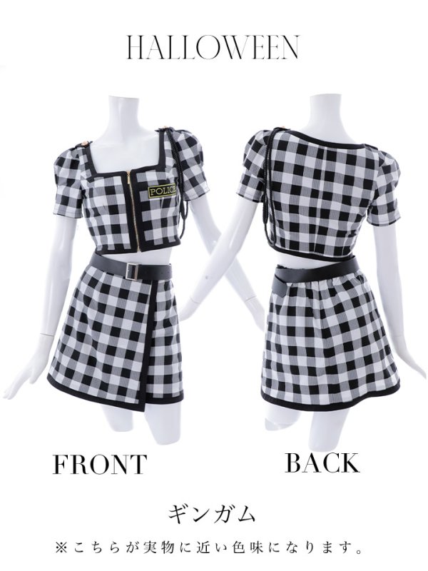 画像9: 【SALE!!】【ハロウィン】【LARME/ラルム掲載】 ギンガムセットアップポリス 【コスプレ5点セット】【XS-Mサイズ/1カラー】(HC206-SV)[OF01-B] (9)
