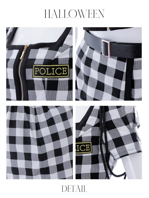 画像11: 【SALE!!】【ハロウィン】【LARME/ラルム掲載】 ギンガムセットアップポリス 【コスプレ5点セット】【XS-Mサイズ/1カラー】(HC206-SV)[OF01-B] (11)