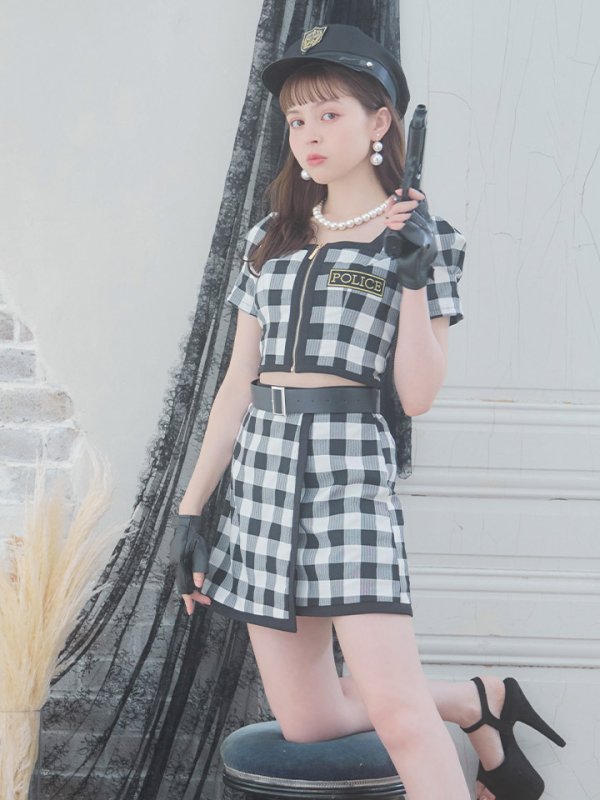 画像2: 【SALE!!】【ハロウィン】 ギンガムセットアップポリス 【コスプレ5点セット】【XS-Mサイズ/1カラー】(HC206-SV)[OF01-B] (2)