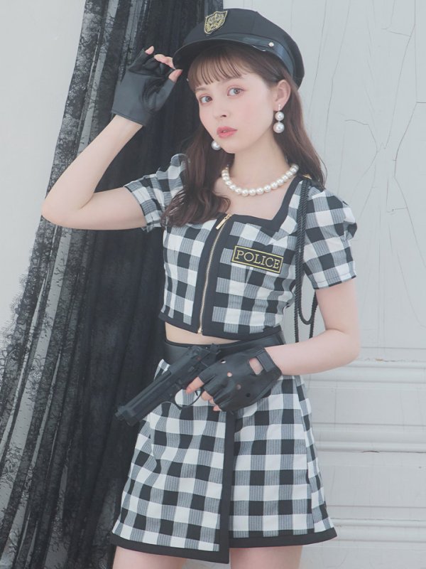 画像3: 【SALE!!】【ハロウィン】 ギンガムセットアップポリス 【コスプレ5点セット】【XS-Mサイズ/1カラー】(HC206-SV)[OF01-B] (3)