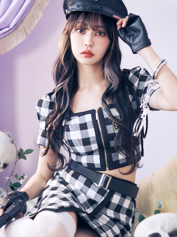 画像2: 【SALE!!】【ハロウィン】【LARME/ラルム掲載】 ギンガムセットアップポリス 【コスプレ5点セット】【XS-Mサイズ/1カラー】(HC206-SV)[OF01-B] (2)