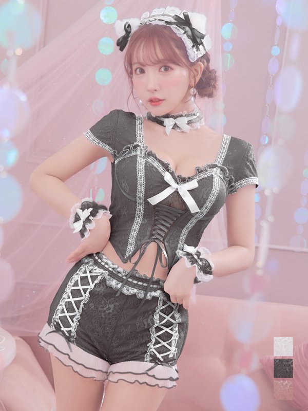 画像35: 【即日発送】【ハロウィン】コルセットレースキャット 【コスプレ6点セット】 【XS-Mサイズ/3カラー】[YMT] (35)