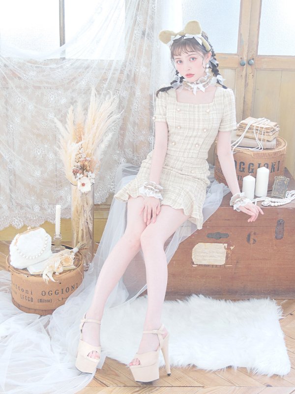 画像2: 【SALE!!】【即日発送】【ハロウィン】ツイードくまセットアップ/ベア 【コスプレ6点セット】 【XS-Mサイズ/1カラー】[OF04] (2)