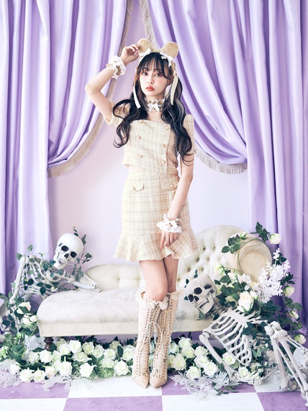 画像15: 【SALE!!】【即日発送】【ハロウィン】【LARME/ラルム掲載】ツイードくまセットアップ/ベア 【コスプレ6点セット】 【XS-Mサイズ/1カラー】[HC03] (15)