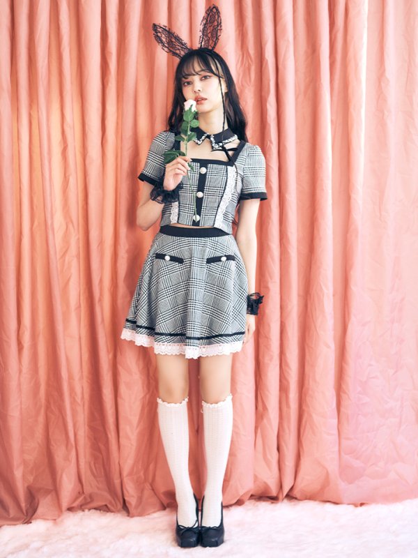 画像2: 【SALE!!】【即日発送】【ハロウィン】【LARME/ラルム掲載】 グレンチェックセットアップバニー 【コスプレ6点セット】【XS-Mサイズ/1カラー】[OF01] (2)