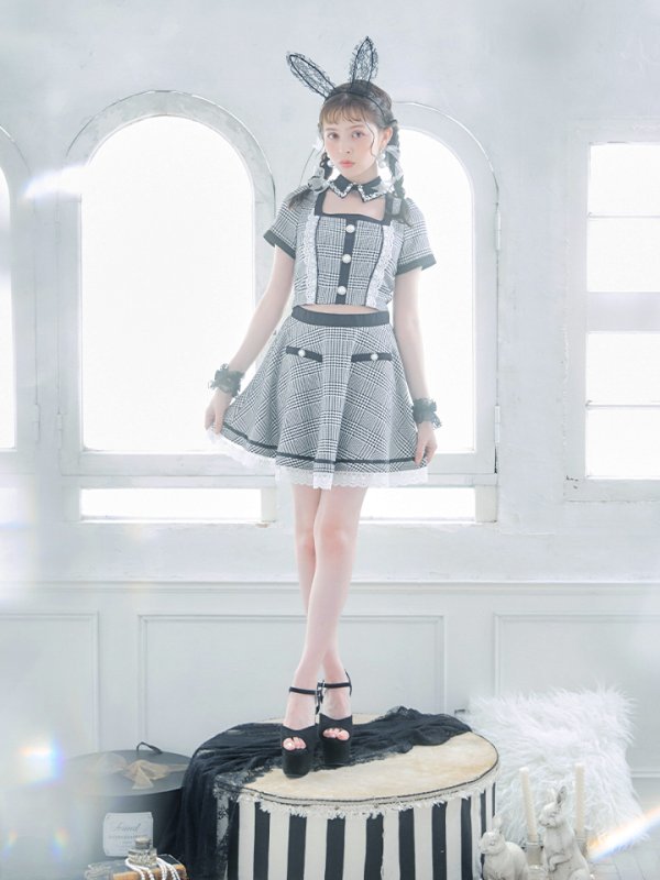 画像6: 【即日発送】【ハロウィン】 グレンチェックセットアップバニー 【コスプレ6点セット】【XS-Mサイズ/1カラー】[YMT] (6)