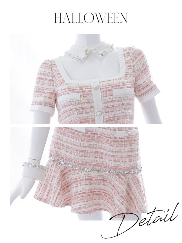 画像9: 【SALE!!】【即日発送】【ハロウィン】【LARME/ラルム掲載】 ツイードセットアップバニー【コスプレ6点セット】【XS-Mサイズ/1カラー】[OF01] (9)