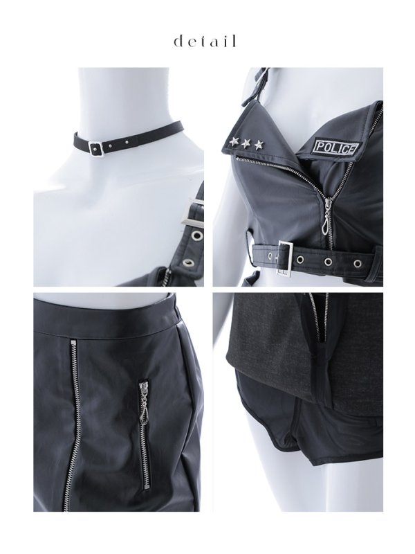 画像15: 【即日発送！】【ハロウィン】レザーポリスセットアップコスプレ【コスプレ7点セット】【XS-M/1カラー】[OF04-Bsv] (15)