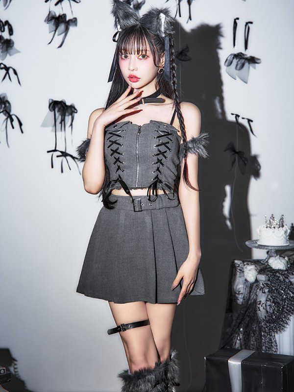 画像3: 【ハロウィン】レースアップオオカミセットアップ 【コスプレ8点セット】[OF04] (3)