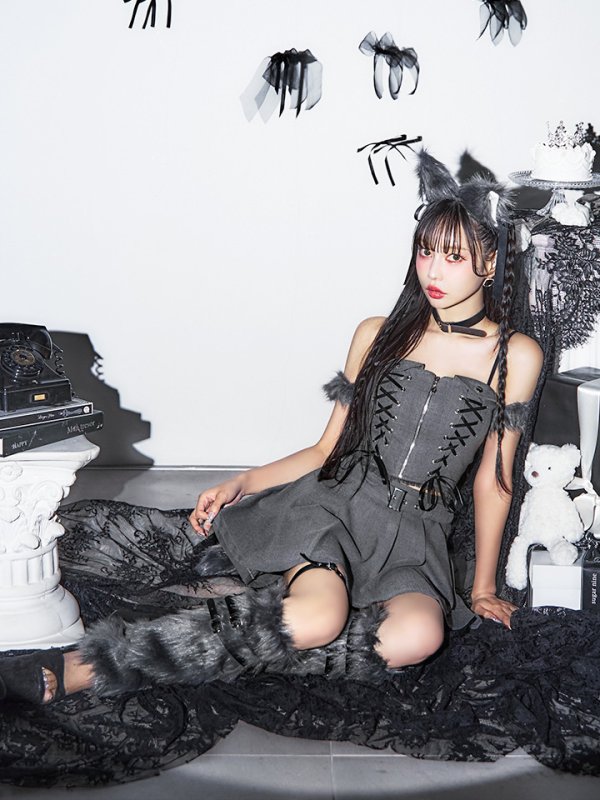 画像7: 【ハロウィン】レースアップオオカミセットアップ 【コスプレ8点セット】[OF04] (7)