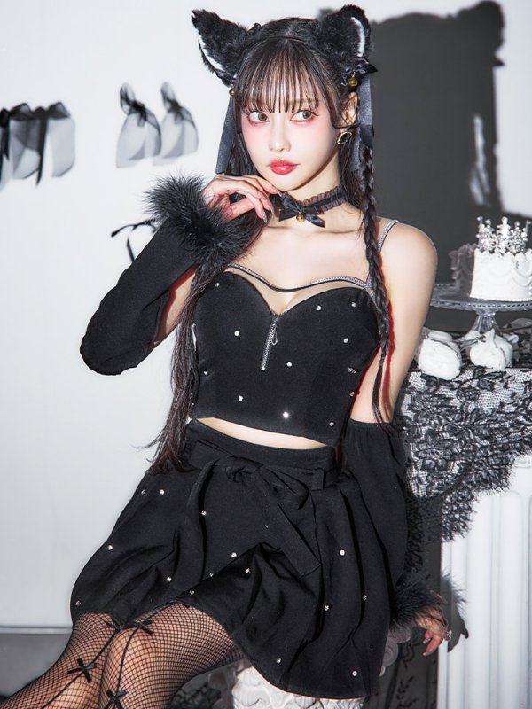 画像10: 【即日発送！】【ハロウィン】ビジューブラックキャットセットアップ 【コスプレ7点セット】[HC03] (10)