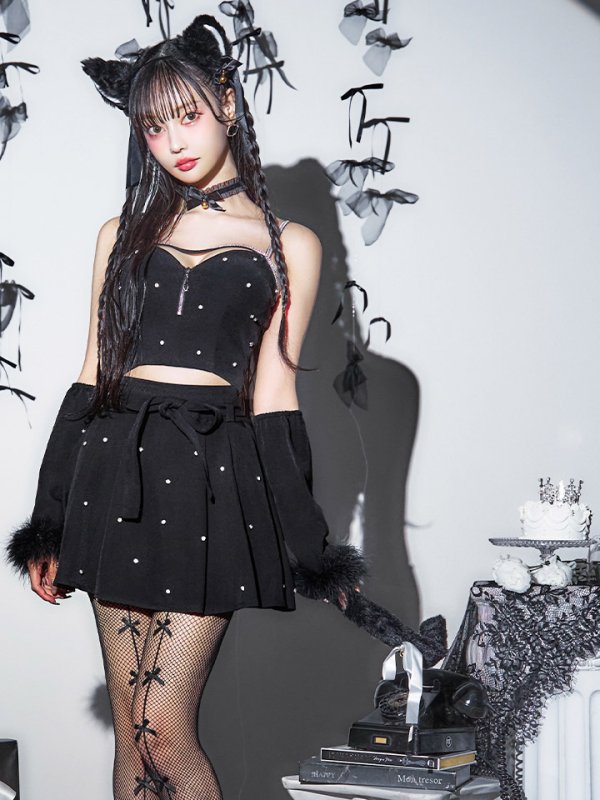 画像15: 【即日発送！】【ハロウィン】ビジューブラックキャットセットアップ 【コスプレ7点セット】[HC03] (15)