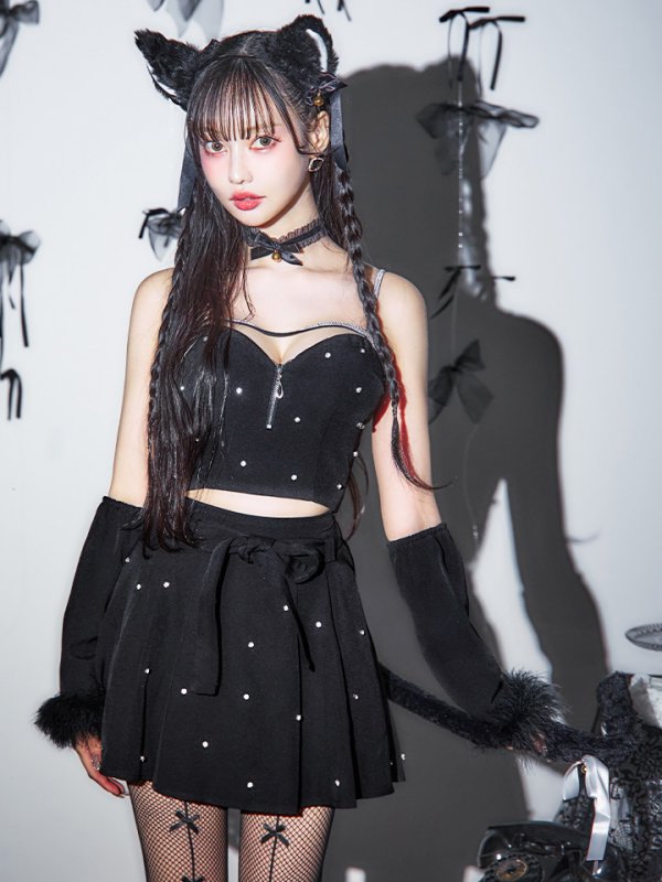 画像16: 【即日発送！】【ハロウィン】ビジューブラックキャットセットアップ 【コスプレ7点セット】[HC03] (16)