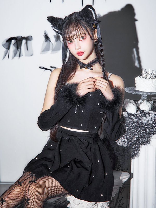 画像9: 【即日発送！】【ハロウィン】ビジューブラックキャットセットアップ 【コスプレ7点セット】[HC03] (9)