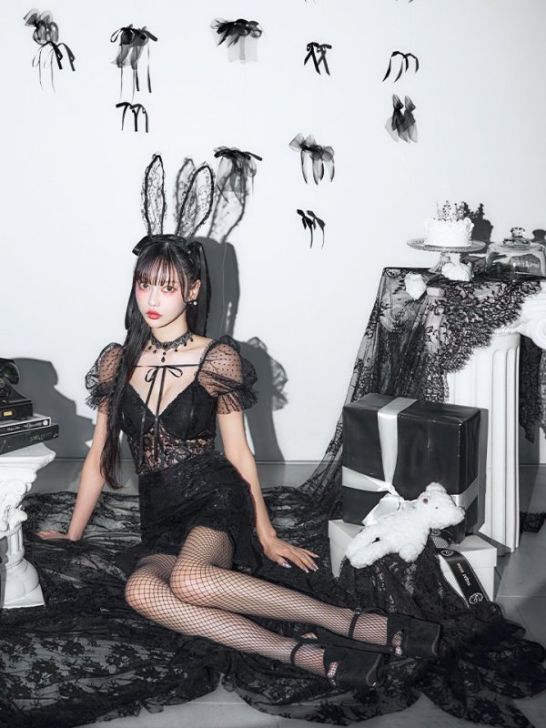 画像10: 【即日発送！】【ハロウィン】セクシーレースバニー半袖セットアップ 【コスプレ7点セット】[HC03] (10)