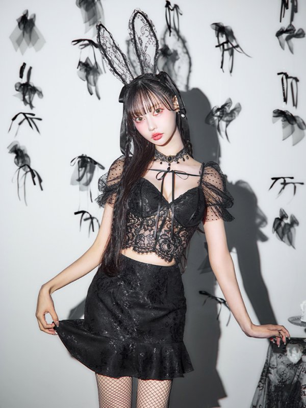 画像7: 【即日発送！】【ハロウィン】セクシーレースバニー半袖セットアップ 【コスプレ7点セット】[HC03] (7)