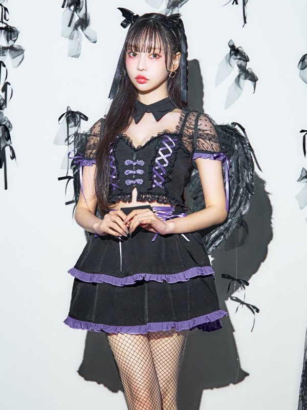 画像19: 【SALE!!】【ハロウィン】レースアップデビルスカートセットアップ 【コスプレ6点セット】[OF04-H] (19)