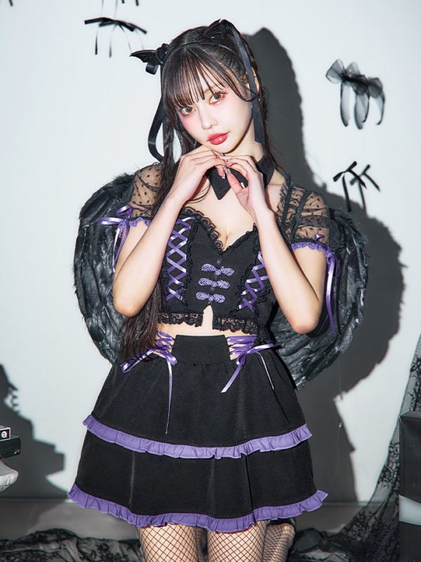 画像9: 【SALE!!】【ハロウィン】レースアップデビルスカートセットアップ 【コスプレ6点セット】[OF04-H] (9)