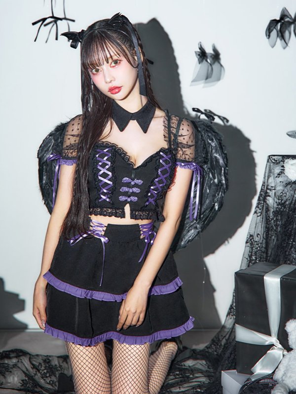 画像10: 【SALE!!】【ハロウィン】レースアップデビルスカートセットアップ 【コスプレ6点セット】[OF04-H] (10)