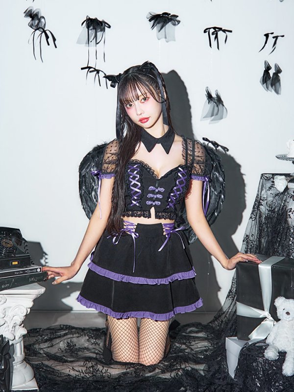 画像16: 【SALE!!】【ハロウィン】レースアップデビルスカートセットアップ 【コスプレ6点セット】[OF04-H] (16)