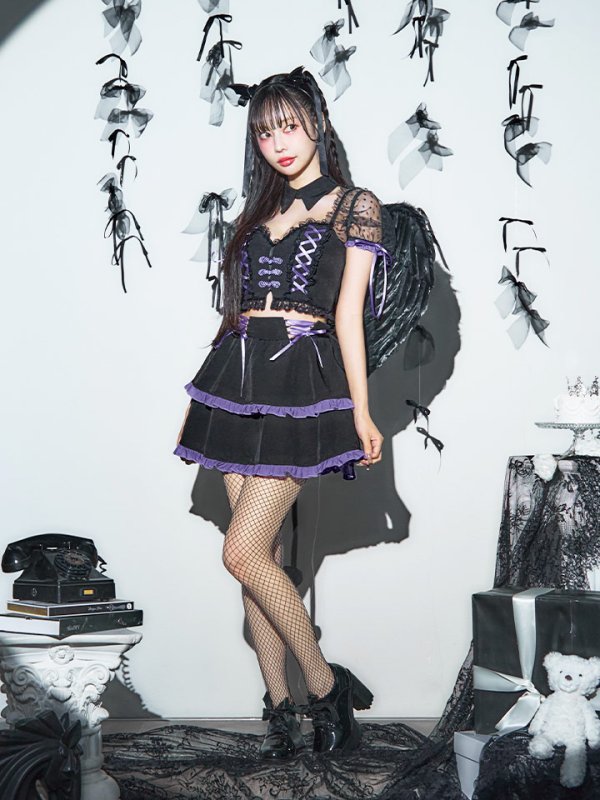 画像13: 【SALE!!】【ハロウィン】レースアップデビルスカートセットアップ 【コスプレ6点セット】[OF04-H] (13)