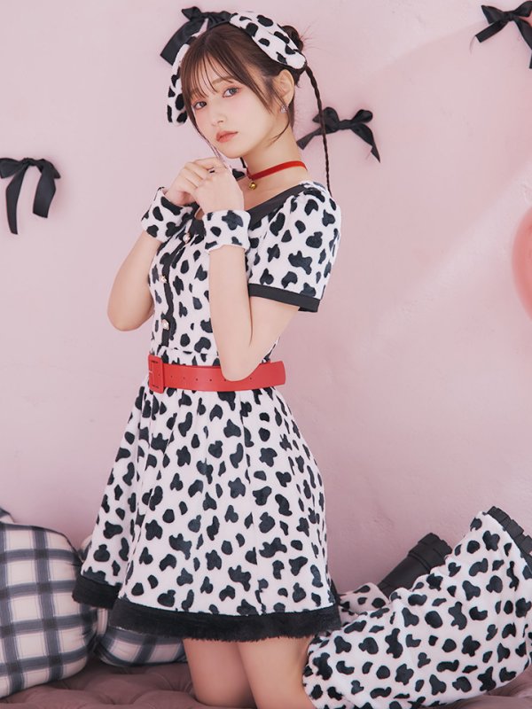 画像2: 【即日発送！】【ハロウィン】ダルメシアンミニフレアワンピース 【コスプレ5点セット】 【S-XLサイズ/1カラー】[HC03] (2)