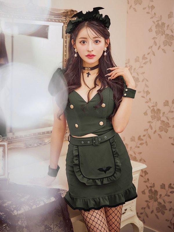画像2: 【SALE!!】【即日発送！】【ハロウィン】 蝙蝠メイドミニセットアップ 【コスプレ7点セット】 【XS-Mサイズ/2カラー】[OF04] (2)
