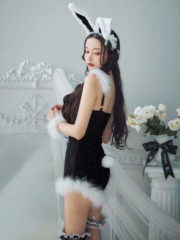 画像11: 【ハロウィン】 ファーキャミレースバニーガール 【コスプレ6点セット】 【XS-Mサイズ/2カラー】[OF04] (11)