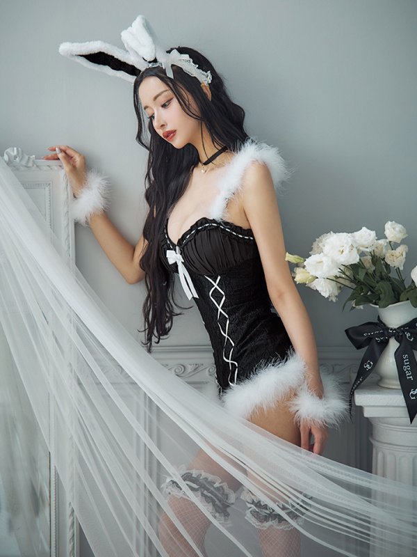 画像13: 【ハロウィン】 ファーキャミレースバニーガール 【コスプレ6点セット】 【XS-Mサイズ/2カラー】[OF04] (13)