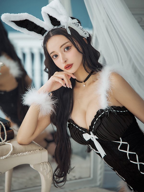 画像7: 【ハロウィン】 ファーキャミレースバニーガール 【コスプレ6点セット】 【XS-Mサイズ/2カラー】[OF04] (7)